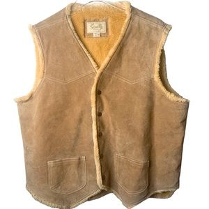 Scully Mens Suede Leather Vest Vtg 90s Sherpa Lined Western Rocker Trucker XL